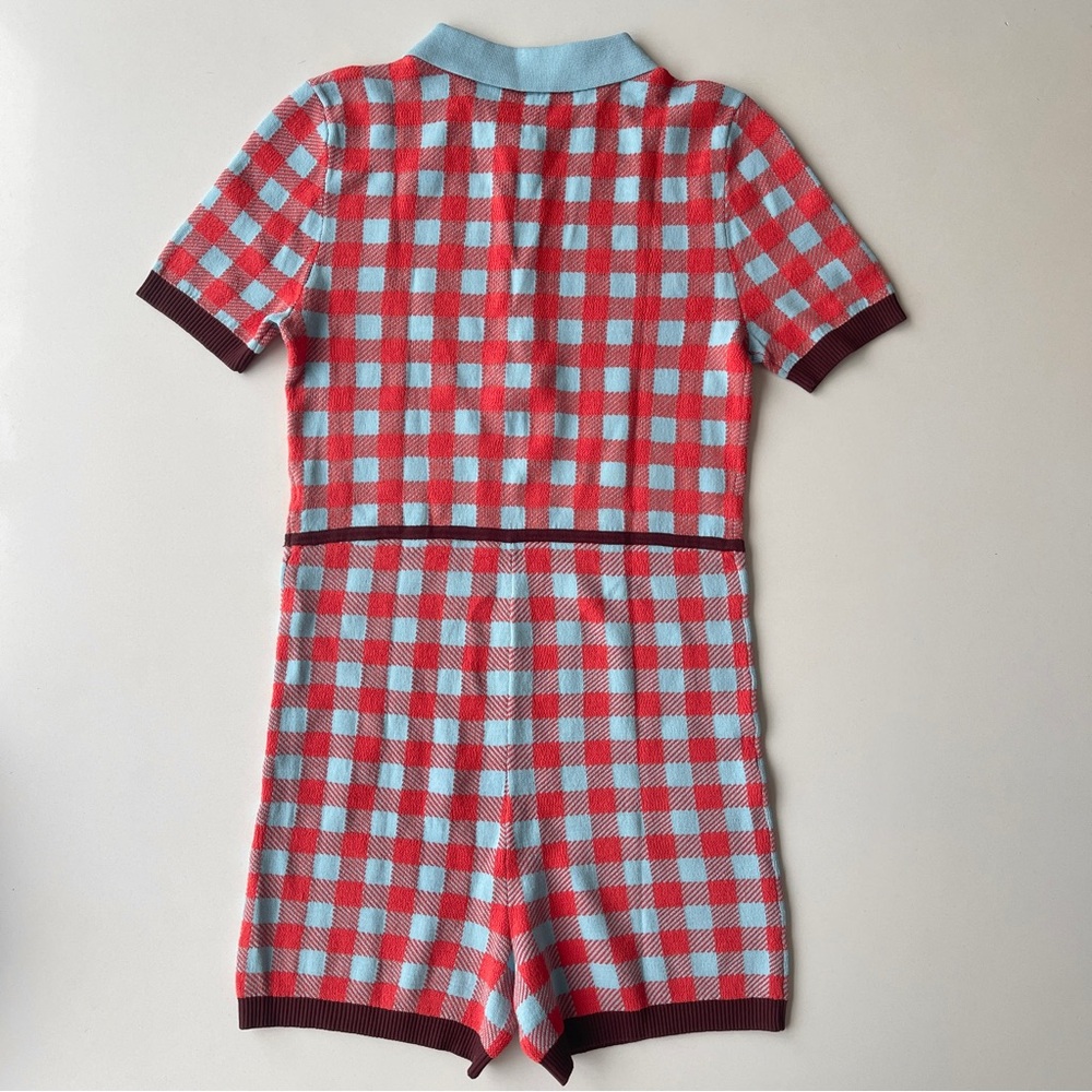 Staud Plaid Knit Shorts Romper Playsuit Medium - Picture 5 of 8